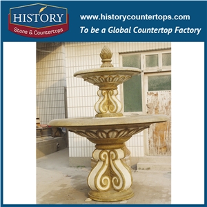 History Stone China Huian Factory Carved Fountain, Quality Guaranteed Plished Yellow Granite Fountain with Exquisite Sculptured China Style Lotus Flowers, Natural Stone Water Fountain