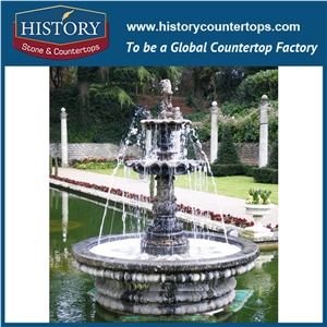 History Stone China Quanzhou Factory Good Supervision Of Production, Polished Black Marble Tiered Carved Disk Pedestal Fountain with Competitive Price, Stone Fountain Ornament