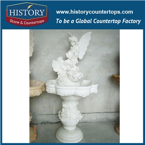 History Stone China Quanzhou Factory Outstanding Features, White Color Marble Tiered Fountain with Cute Angels Sitting among Flowers for Garden Decoration, Stone Fountain Ornament