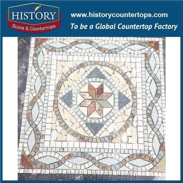 History Stone China Rusty Polished Inlayed Medallion Pattern Slate Paver with Water Jet Cut for Home Decoration Step Paving Site