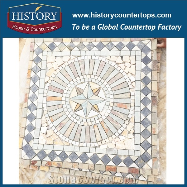 History Stone China Rusty Polished Inlayed Medallion Pattern Slate Paver with Water Jet Cut for Home Decoration Step Paving Site