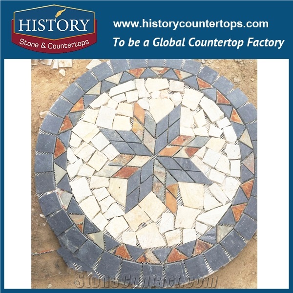 History Stone China Rusty Polished Inlayed Medallion Pattern Slate Paver with Water Jet Cut for Home Decoration Step Paving Site