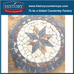 History Stone China Rusty Polished Inlayed Medallion Pattern Slate Paver with Water Jet Cut for Home Decoration Step Paving Site
