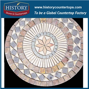 History Stone China Rusty Polished Inlayed Medallion Pattern Slate Paver with Water Jet Cut for Home Decoration Step Paving Site