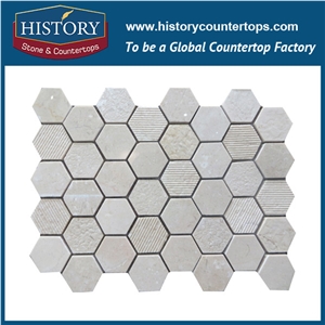 History Stone China Shandong Manufacturer, Cheap Price Machined Pulled Emperador Bianco Carrara Marble Hexagon Mosaic or Balcony, Corridor, Fireplace Decoration, Decorative Flooring Mosaic Tile