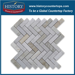 History Stone China Shandong Supplier Competitive Price, Honed Calacatta Gold Marble 1×3 Herringbone Pattern Mosaic Tile for Bathroom Wall and House Decoration, Floor & Mural Mosaic
