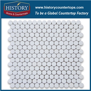 History Stone China Xiamen Outlet High Quality, European Style Natural Honed White Thassos Marble Penny Round Pattern Discount Mosaic Tiles Design for Interior Decoration, Wall & Flooring Mosaic