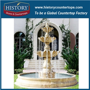 History Stone Chinese Competitive Price Wholesale Products in Stock, High Quality Beige Travertine Hand Carved Luxury Design Three Tiers Fountain with Pool, Water Fountain & Handcrafts