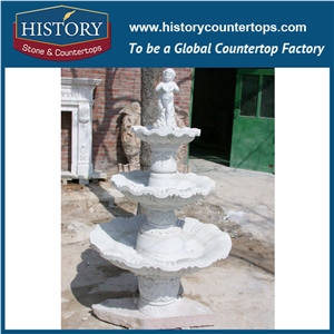 History Stone Chinese Competitive Price Wholesale Products in Stock, High Quality Beige Travertine Hand Carved Luxury Design Three Tiers Fountain with Pool, Water Fountain & Handcrafts
