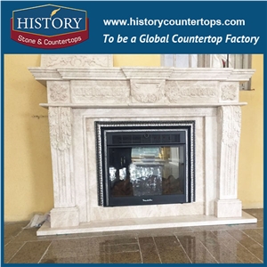 History Stone Chinese Competitive Price Wholesale Products in Stock, High Quality Sale Modern Style Luxury Design Beige Marble Fireplace Surround with Carved Leaves and Flowers, Mantel & Handcrafts