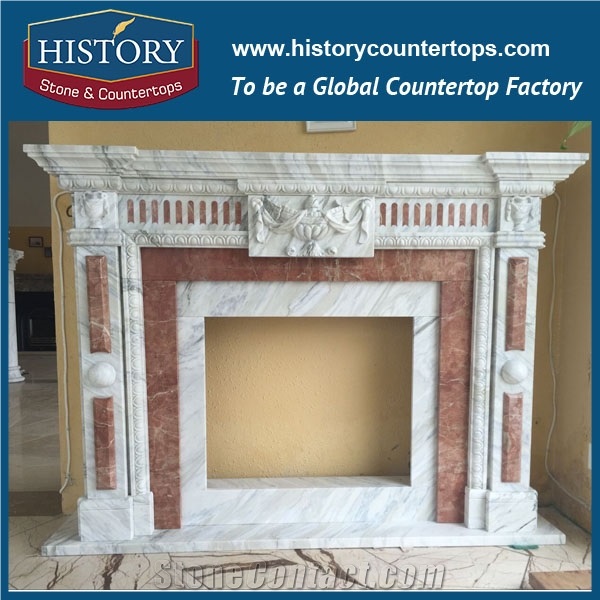 History Stone Chinese Competitive Price Wholesale Products in Stock, High Quality Sale Modern Style Luxury Design Beige Marble Fireplace Surround with Carved Leaves and Flowers, Mantel & Handcrafts