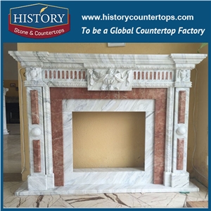 History Stone Chinese Competitive Price Wholesale Products in Stock, High Quality Sale Modern Style Luxury Design Beige Marble Fireplace Surround with Carved Leaves and Flowers, Mantel & Handcrafts