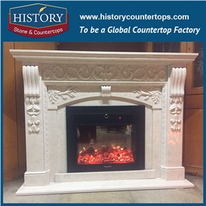 History Stone Chinese Competitive Price Wholesale Products in Stock, High Quality Sale Modern Style Luxury Design White Marble Carved Masonry Wood-Burning Fireplace Surround, Mantel & Handcrafts