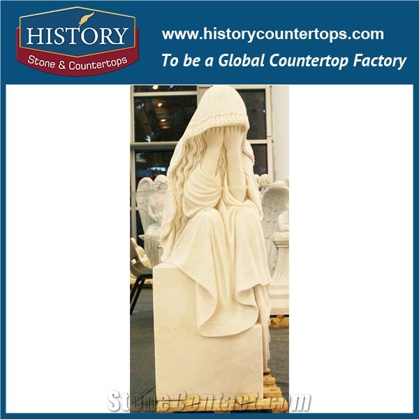 History Stone Chinese Competitive Price Wholesale Products in Stock, High Quality White Marble Angel Downing Head with Wreath in Hand Statue for Decorations, Human Sculptures Handcrafts