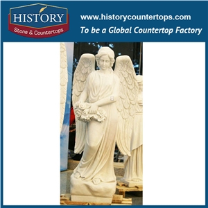 History Stone Chinese Competitive Price Wholesale Products in Stock, High Quality White Marble Beautiful Angel Sleeping among Flowers Statue for Decorations, Human Sculptures Handcrafts
