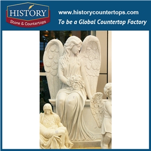 History Stone Chinese Competitive Price Wholesale Products in Stock, High Quality White Marble Beautiful Angel Sleeping among Flowers Statue for Decorations, Human Sculptures Handcrafts
