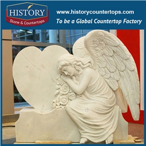 History Stone Chinese Competitive Price Wholesale Products in Stock, High Quality White Marble Hand Carved Long Hair Angel Leaning on the Heart Statue for Decorations, Human Sculptures Handcrafts