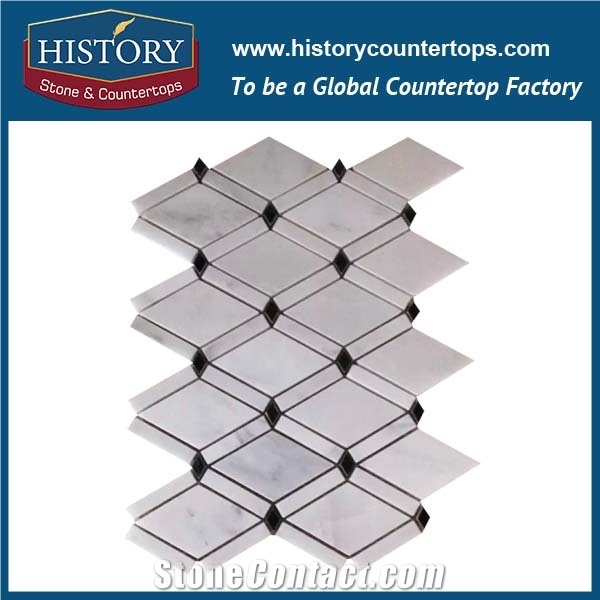 History Stone Chinese Famous Brand Quanzhou Supplier Perfect Products Classical Carrara White and Black Marble 3 D Mixed Diamond Shaped Mosaic Tiles for Bathroom, Wall and Floor Decoration Mosaic