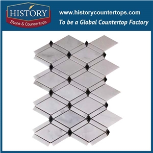 History Stone Chinese Famous Brand Quanzhou Supplier Perfect Products Classical Carrara White and Black Marble 3 D Mixed Diamond Shaped Mosaic Tiles for Bathroom, Wall and Floor Decoration Mosaic