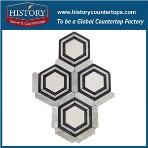 History Stone Chinese Famous Brand Quanzhou Supplier Perfect Products Classical Carrara White and Black Marble 3 D Mixed Diamond Shaped Mosaic Tiles for Bathroom, Wall and Floor Decoration Mosaic