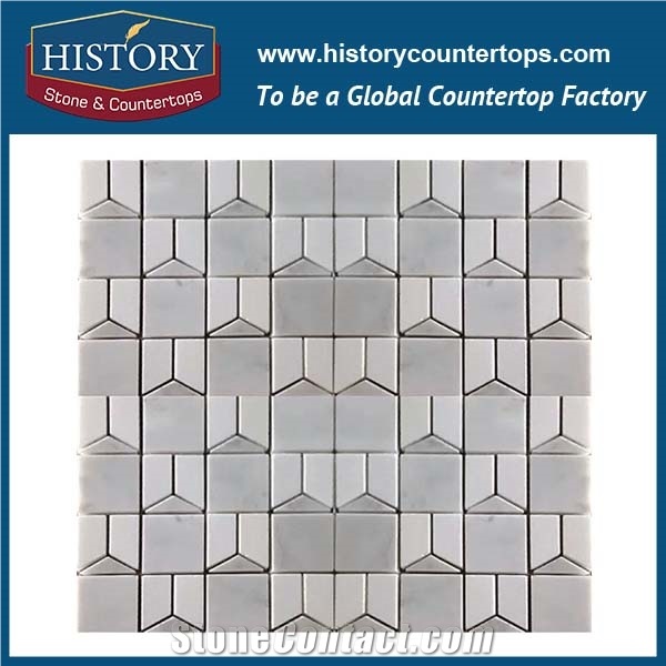 History Stone Chinese Famous Brand Quanzhou Supplier Perfect Products Classical Carrara White and Black Marble 3 D Mixed Diamond Shaped Mosaic Tiles for Bathroom, Wall and Floor Decoration Mosaic