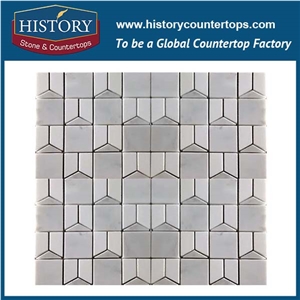 History Stone Chinese Famous Brand Quanzhou Supplier Perfect Products Classical Carrara White and Black Marble 3 D Mixed Diamond Shaped Mosaic Tiles for Bathroom, Wall and Floor Decoration Mosaic