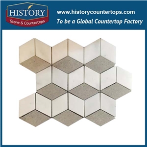 History Stone Chinese Famous Brand Quanzhou Supplier Perfect Products Classical Carrara White and Black Marble 3 D Mixed Diamond Shaped Mosaic Tiles for Bathroom, Wall and Floor Decoration Mosaic
