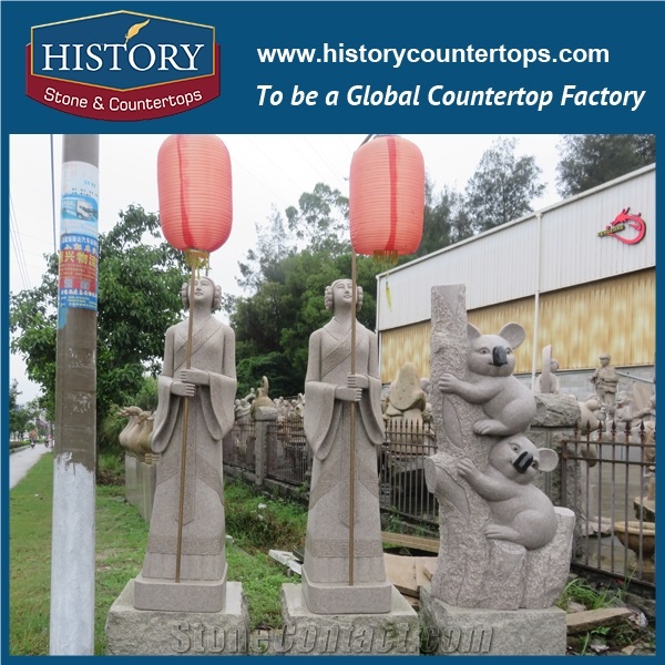 History Stone Chinese Hot-Selling High Quality Wholesale Cut-To-Size Products, Natural Granite Grey Chinese Lady Holing Light Statue with Cheap Price for Decorations, Human Sculptures Handcrafts