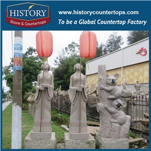 History Stone Chinese Hot-Selling High Quality Wholesale Cut-To-Size Products, Natural Granite Grey Chinese Lady Holing Light Statue with Cheap Price for Decorations, Human Sculptures Handcrafts