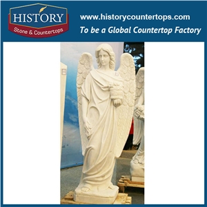 History Stone Chinese Hot-Selling High Quality Wholesale Decorative Products, Elaborate Design High Polished White Marble Standing Angel Holding Basket Statue, Human Sculptures Handcrafts