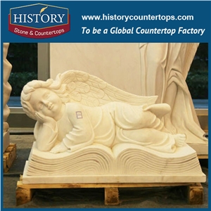 History Stone Chinese Hot-Selling High Quality Wholesale Decorative Products, Elaborate Design High Polished White Marble Side Siting Angel Statue for Household, Garden, Human Sculptures & Handcrafts