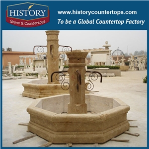 History Stone Chinese Hot-Selling High Quality Wholesale, Elaborate Design High Polished Yellow Granite Antique Design Pedestal Fountain for Outdoor Decoration, Water Fountain & Handcrafts