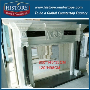 History Stone Chinese Hot-Selling High Quality Wholesale Indoor Used Products, Elaborate Design High Polished White Marble Mixed Color Freestanding Fireplaces, Mantel & Handcrafts