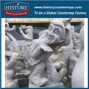 History Stone Chinese Hot-Selling High Quality Wholesale Products, Natural Granite Grey Color Little Lovely Boy Laughing Statue with Cheap Price for Decorations, Human Sculptures Handcrafts