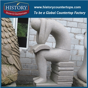 History Stone Chinese Hot-Selling High Quality Wholesale Products, Natural Granite Grey Handsome Man Reading Books Statue with Cheap Price for Decorations, Human Sculptures Handcrafts