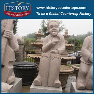 History Stone Chinese Hot-Selling High Quality Wholesale Products, Natural Marble Pink Little Lovely Boy and Girl Pouring Water Statue with Cheap Price for Decorations, Human Sculptures Handcrafts