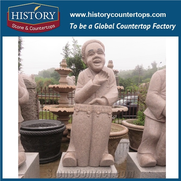 History Stone Chinese Hot-Selling High Quality Wholesale Products, Natural Marble Pink Little Lovely Boy and Girl Pouring Water Statue with Cheap Price for Decorations, Human Sculptures Handcrafts