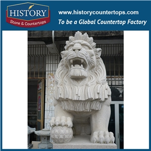 History Stone Chinese Hot-Selling High Quality Wholesale Products, Natural Yellow Granite Vivid Lions with Ball Stone Statue with Cheap Price for Decorations, Animal Sculptures Handcrafts