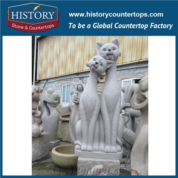 History Stone Chinese Hot-Selling New Design High Quality Wholesale Products, Grey Granite Hand-Carved Exquisite Cats Making Faces with Cheap Price, Animal Sculptures & Handcrafts