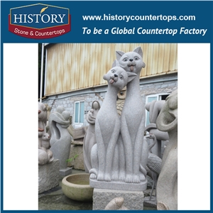 History Stone Chinese Hot-Selling New Design High Quality Wholesale Products, Grey Granite Hand-Carved Exquisite Cats Making Faces with Cheap Price, Animal Sculptures & Handcrafts