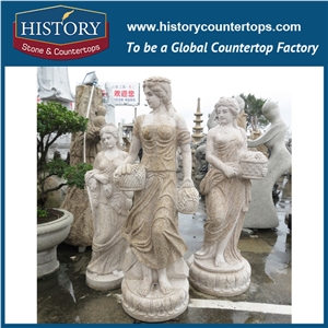 History Stone Chinese Hot-Selling New Design High Quality Wholesale Products, Natural Granite Yellow Color Garden Lady Statue with Basket Cheap Price for Decorations, Human Sculptures Handcrafts