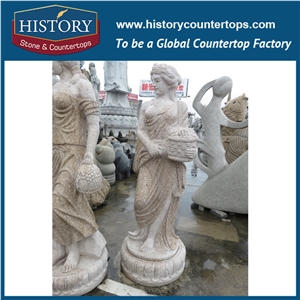 History Stone Chinese Hot-Selling New Design High Quality Wholesale Products, Natural Granite Yellow Color Garden Lady Statue with Basket Cheap Price for Decorations, Human Sculptures Handcrafts