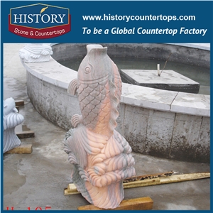 History Stone Chinese Hot-Selling New Design High Quality Wholesale Products, Pink Marble Hand-Carved Exquisite Fancy Carps Statue with Cheap Price, Animal Sculptures & Handcrafts