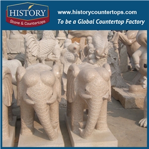 History Stone Chinese Hot-Selling New Design High Quality Wholesale Products, Yellow Granite Hand-Carved Exquisite a Pair Of Out Door Elephants with Cheap Price, Animal Sculptures & Handcrafts