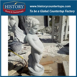 History Stone Chinese Hot-Selling New Design Wholesale Products, Natural Marble White Hand-Carved Lovely Cherub Peeing Statue for Decorations with Cheap Price, Human Sculptures Handcrafts