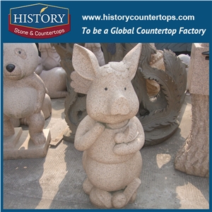 History Stone Chinese Hot-Selling Wholesale Products, Granite Yellow Color Cut-To-Size Hand-Carved Lovely Cartoon Pigs Statue for House Decorations, Animal Sculptures & Handcrafts