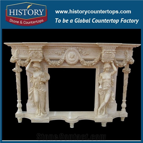 History Stone Chinese Hot-Selling Wholesale Products in Stock, Beige Limestone High Quality Italian Style Fireplace Frame Surround for Home Decorations, Mantel & Handcrafts