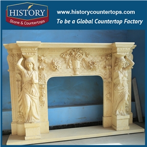 History Stone Chinese Hot-Selling Wholesale Products in Stock, Beige Marble Indoor Decorative Luxury Design Freestanding Fireplace Surround with Fancy Woman Bust, Mantel & Handcrafts