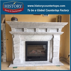 History Stone Chinese Hot-Selling Wholesale Products in Stock, High Quality Sale Modern Style Luxury Design White Marble Western Masonry Fireplace with Corner, Mantel & Handcrafts