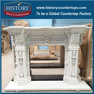 History Stone Chinese Hot-Selling Wholesale Products in Stock, High Quality Sale Modern Style Luxury Design White Marble Western Chimney Cowl Carved Masonry Fireplace, Mantel & Handcrafts